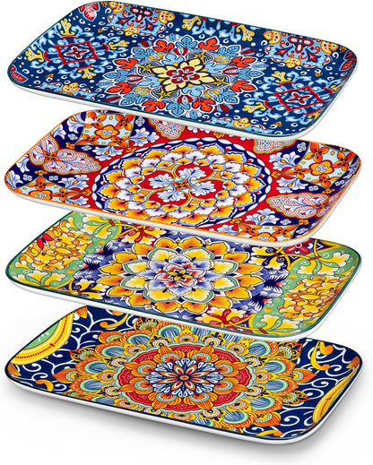 vancasso Serving Platters Set of 3, 16"/14"/12" Inch Rectangular Trays - Serving Platter Extra Large, Ceramic Bohemian Serving Dish for Entertaining Food, Microwave & Dishwasher Safe, Colorful