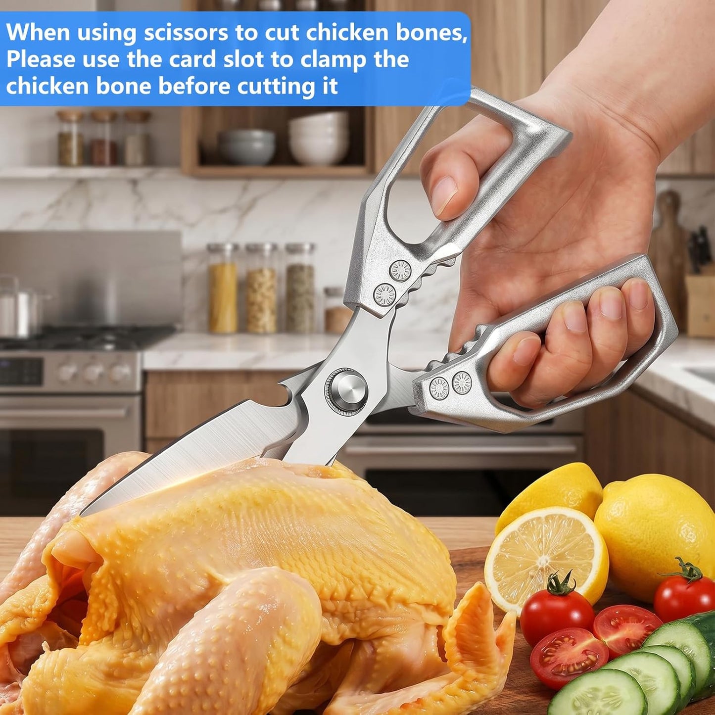 Heavy Duty Kitchen Scissors, Stainless Steel All-Purpose Food Shears - Sharp Cooking Scissors for Poultry, Dishwasher Safe, Silver