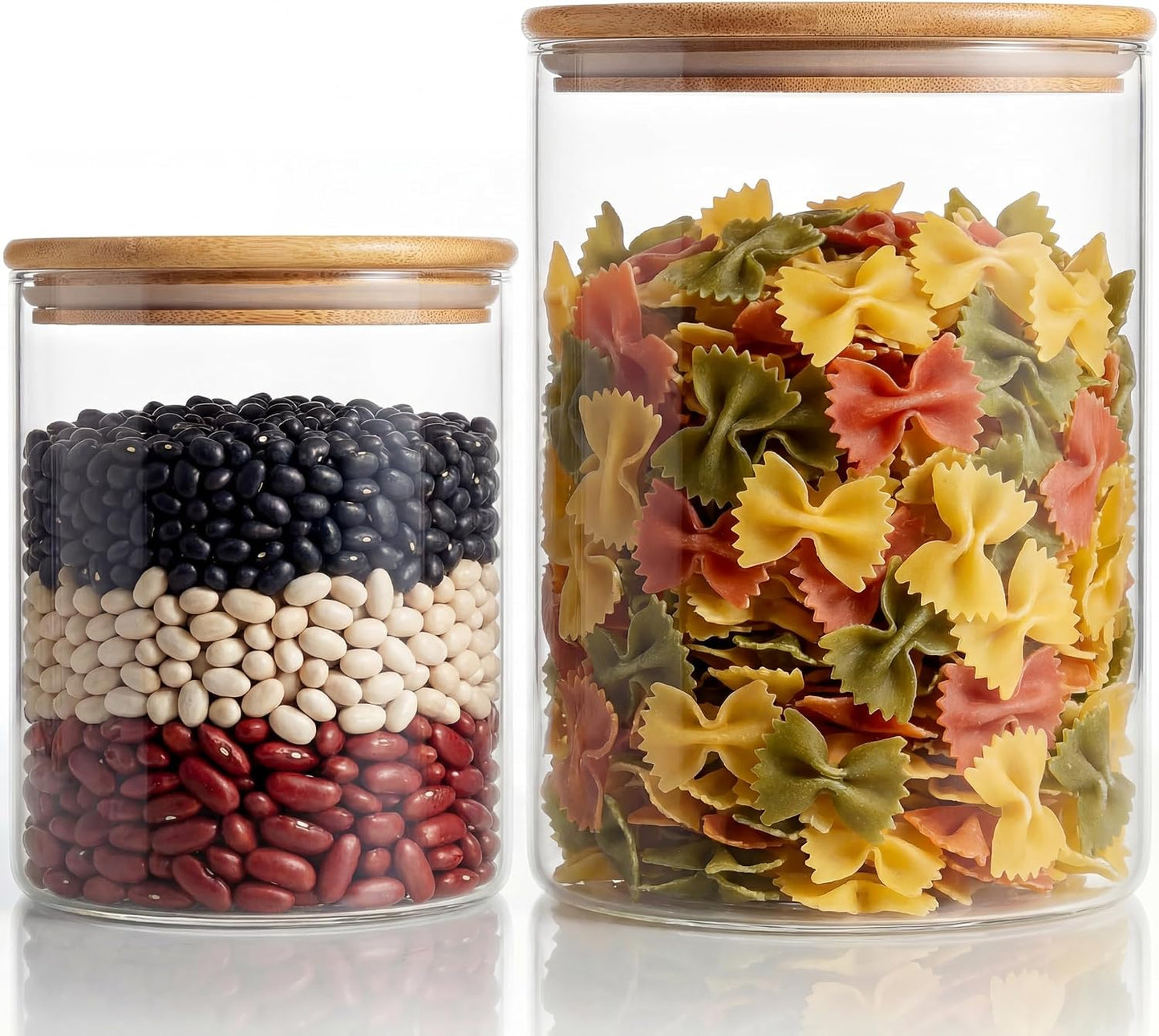 32oz - 4 Pack Glass Jars with Bamboo Lids, Glass Pantry Storage Containers with Airtight Lids, Round Air Tigh Food Storage Canisters for Cereal, Pasta, Flour, Sugar, Rice, Best for Kitchen Organizer