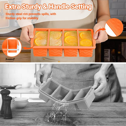 Doasuwish Silicone Freezer Molds for Soup with Lid – 1-Cup Soup Container Style Ice Cube Trays for Freezer, Meal Prep & Food Storage, Freeze 250mL/125mL Portions – 2 Pack