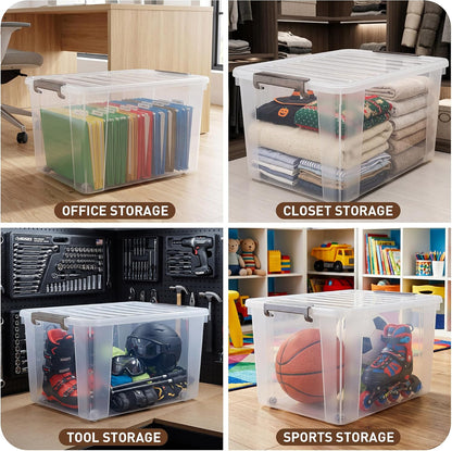 Citylife 32 QT Plastic Storage Bins with Latching Lids Stackable Storage Containers for Organizing Large Clear Storage Box for Garage, Closet, Kitchen, 4 Packs