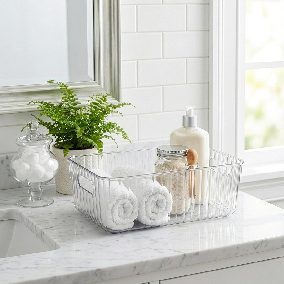 BINO | Plastic Storage Bins, X-Large | THE GATSBY COLLECTION | Clear Storage Bins for Organization | Pantry Organizers | Kitchen Organizer | Fridge & Freezer Organizer | Cabinet Plastic Containers