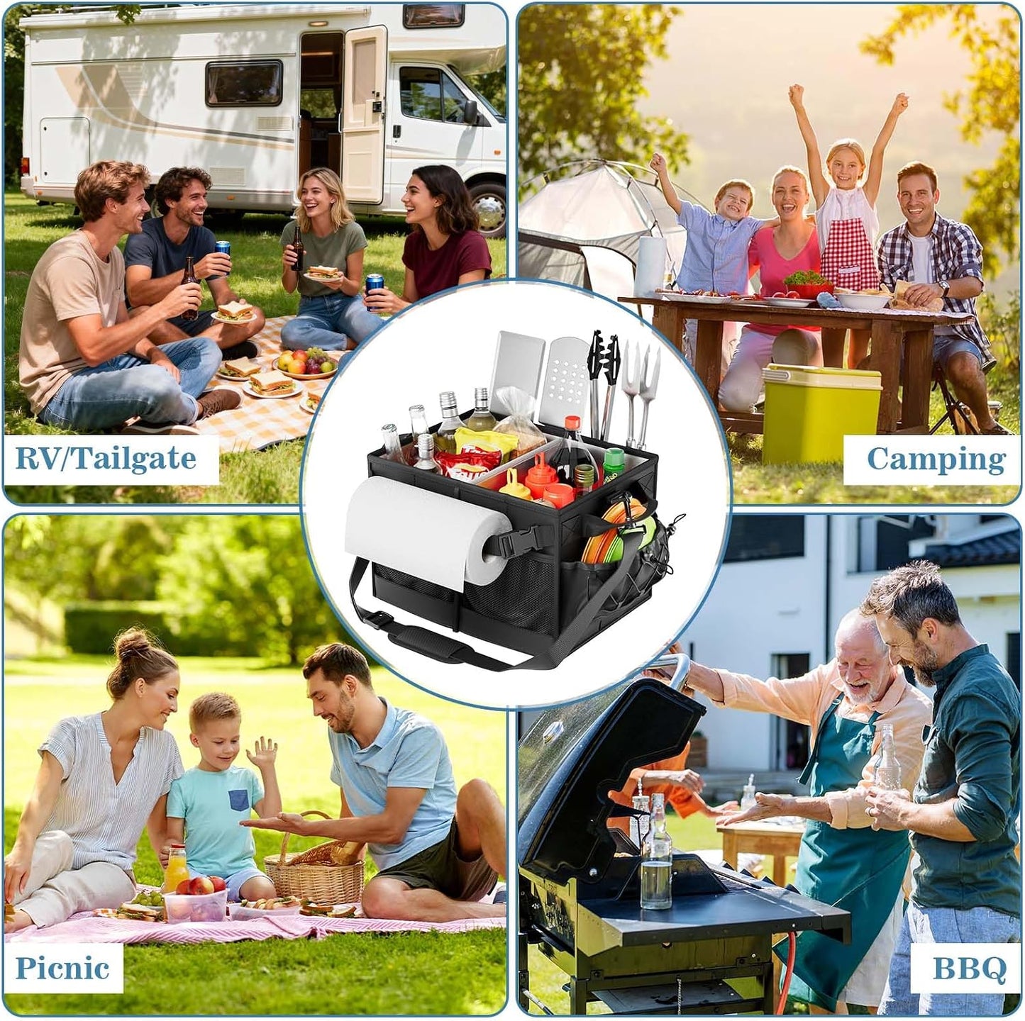 Lorbro Grill Caddy, BBQ Caddy with Paper Towel Holder, Portable Picnic Basket for Utensil and Condiment, Barbecue Grilling Tool Accessories Storage Organizer for Outdoor Griddle, Tailgate, Camping, RV
