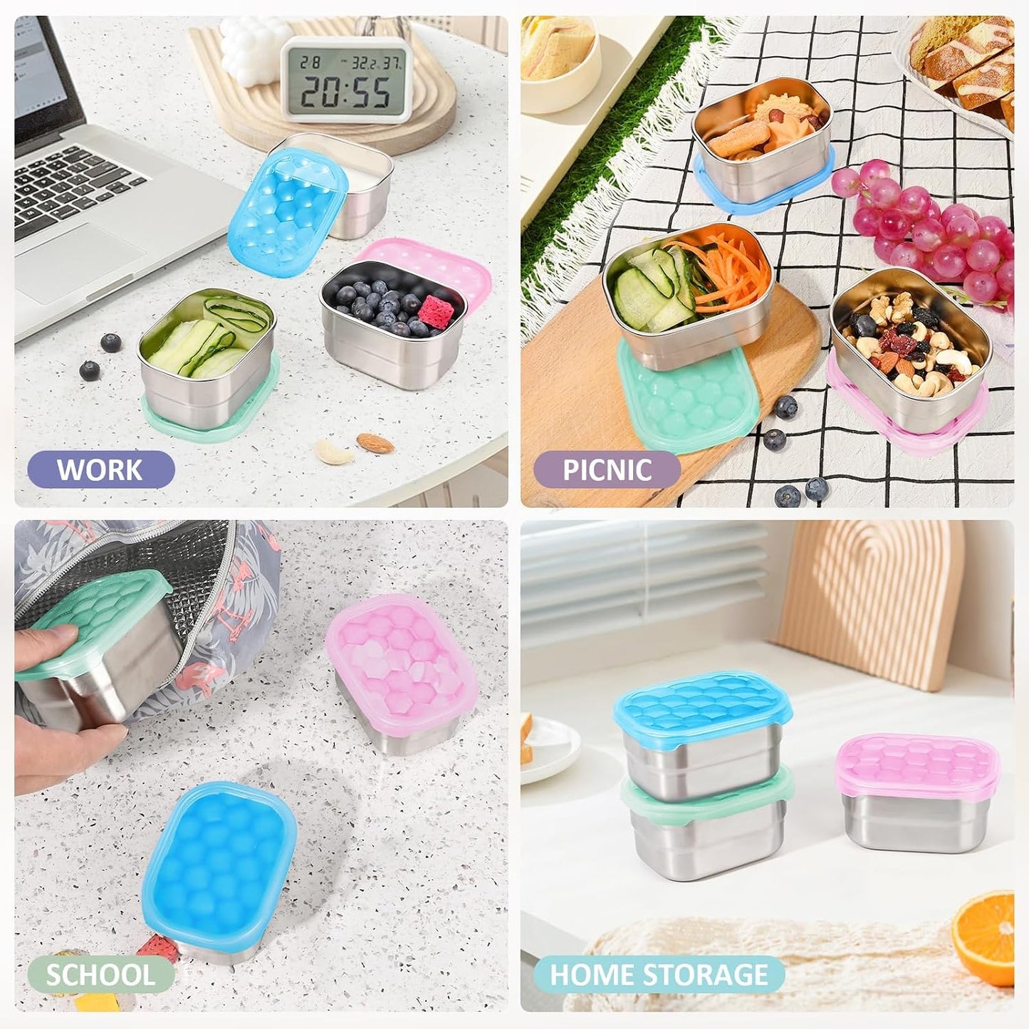 Tanjiae Small (1 CUP) Stainless Steel Snack Containers for Kids | Easy Open Leak Proof Food Containers with Silicone Lids - Perfect Metal Toddler Lunch Box for Daycare and School (8oz)