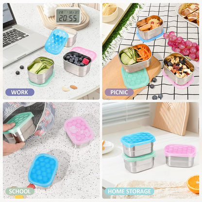 Tanjiae Small (1 CUP) Stainless Steel Snack Containers for Kids | Easy Open Leak Proof Food Containers with Silicone Lids - Perfect Metal Toddler Lunch Box for Daycare and School (8oz)