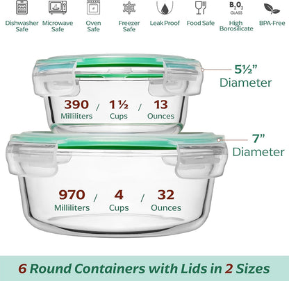 Fusion Gourmet 8 Pack 35 oz Glass Storage Containers with Lids - Airtight, Leakproof, Oven, Microwave & Freezer Safe, Stain & Odor Resistant, Reusable Meal Prep Containers (16-Piece)