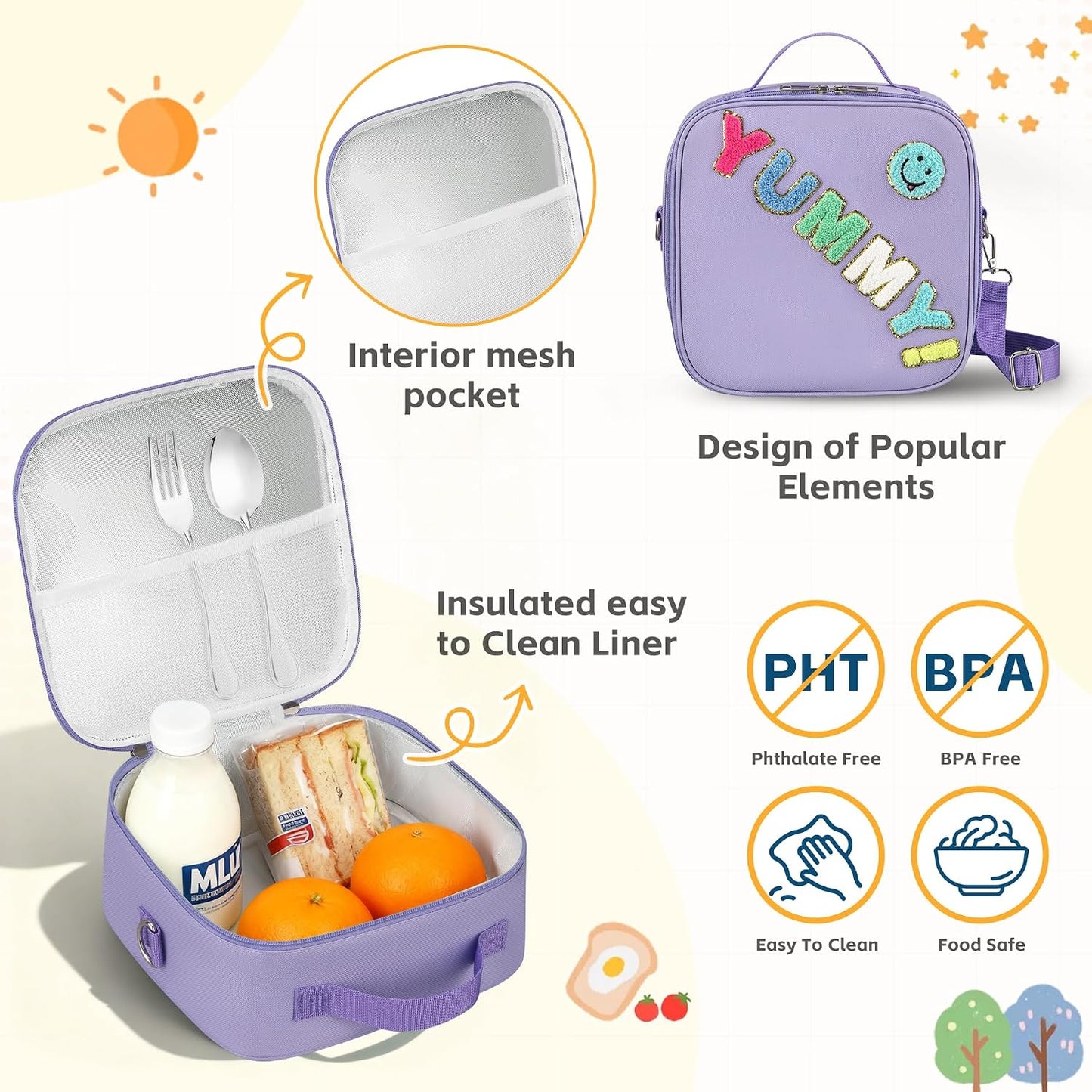 Reusable Insulated Lunch Bag for Kids Teens & Adults with Adjustable Shoulder Strap - Large Durable Lunch Bag Tote for School Travel Picnic Work - Leakproof Design Lunch Carrier (Black -3D Dinosaur)