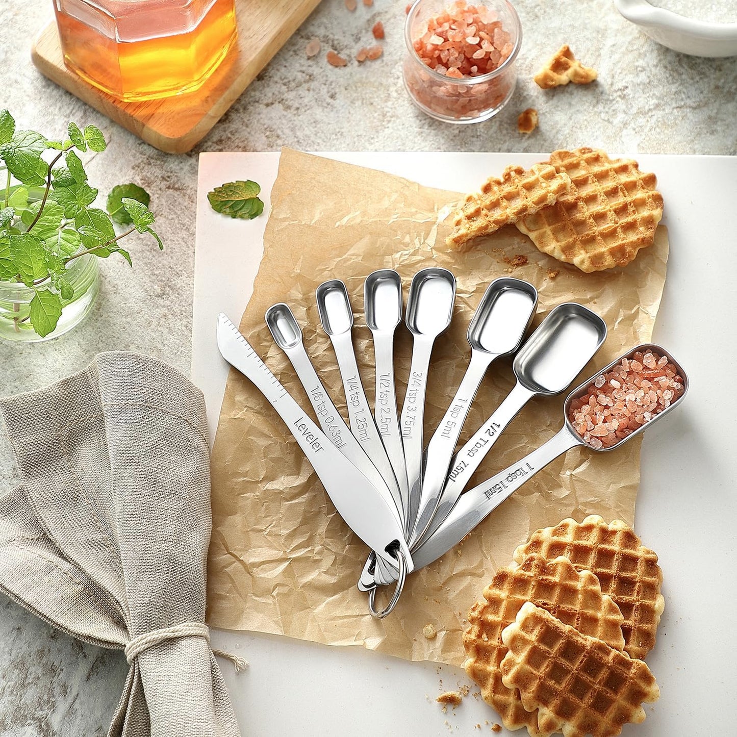 Spring Chef Stainless Steel Measuring Cups and Spoons Set of 14 with Leveler, Nesting Kitchen Metal Measuring Cups and Spoons Set for Dry and Liquid Ingredients, Perfect for Cooking & Baking
