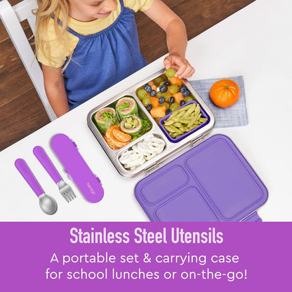 Bentgo Kids Stainless Steel Utensil Set - Reusable Fork, Spoon & Storage Case, PFAS- & BPA-Free, Easy-Grip Handles, Lightweight, Dishwasher Safe, School Lunch, Travel & Outdoors (Dinosaur)