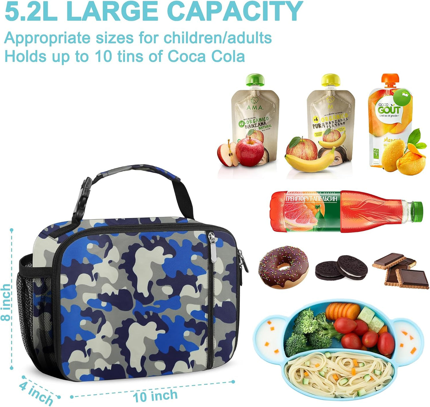 esouler Lunch Box Kids Insulated Lunch Bag for Boys & Girls Durable Children Lunchbox for School with Water Bottle Holder-Black
