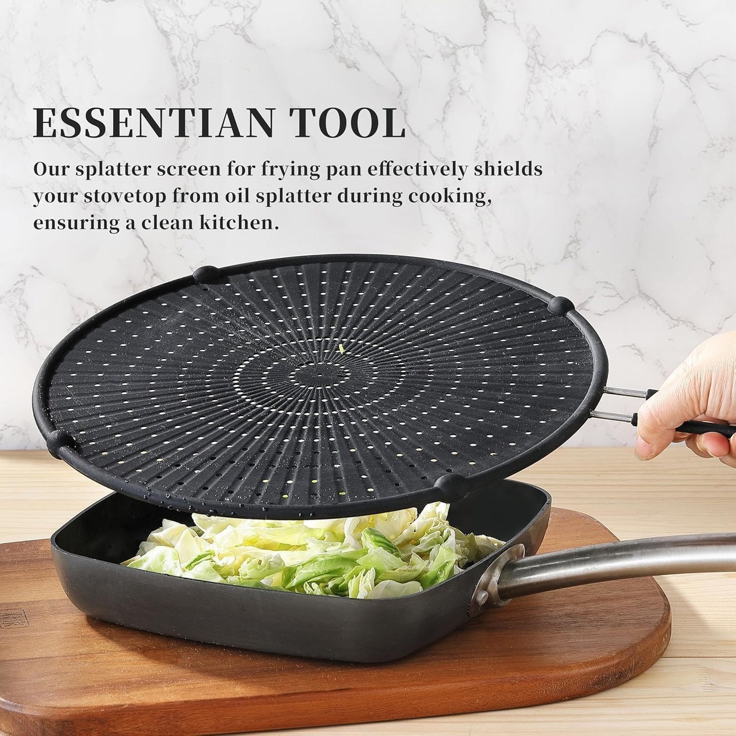 Splatter Screen for Frying Pan, Grease Splatter Guard, Heat-Resistant Splatter Guards for Frying, Silicone Splatter Guard for Everyday Cooking, Dishwasher Safe （16in×12in×0.5in）