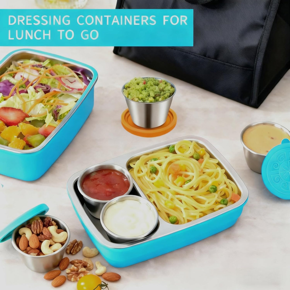 2 Sizes Salad Dressing Container to Go,Leakproof Condiment Containers with Lids Reusable Stainless Steel Sauce Cups for Lunch box,Picnics Prep Bowl Sets,Leakproof Condiment Cups,1.7oz/2.5oz,Set of 12