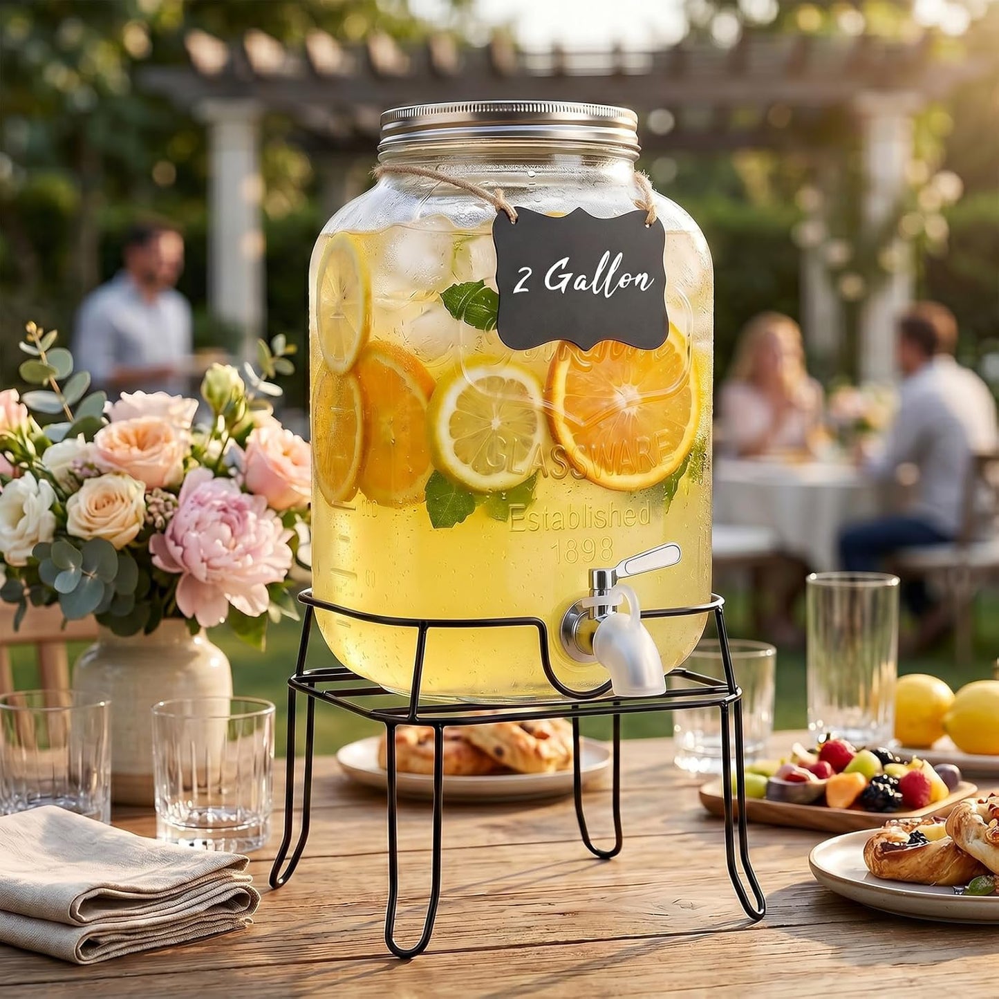 2 Pack1 Gallon Glass Drink Dispensers For Parties,Beverage Dispenser with Stand,304 Stainless Steel Spigot Leakproof,Lemonade Dispenser for Sun Tea, Homemade Juice
