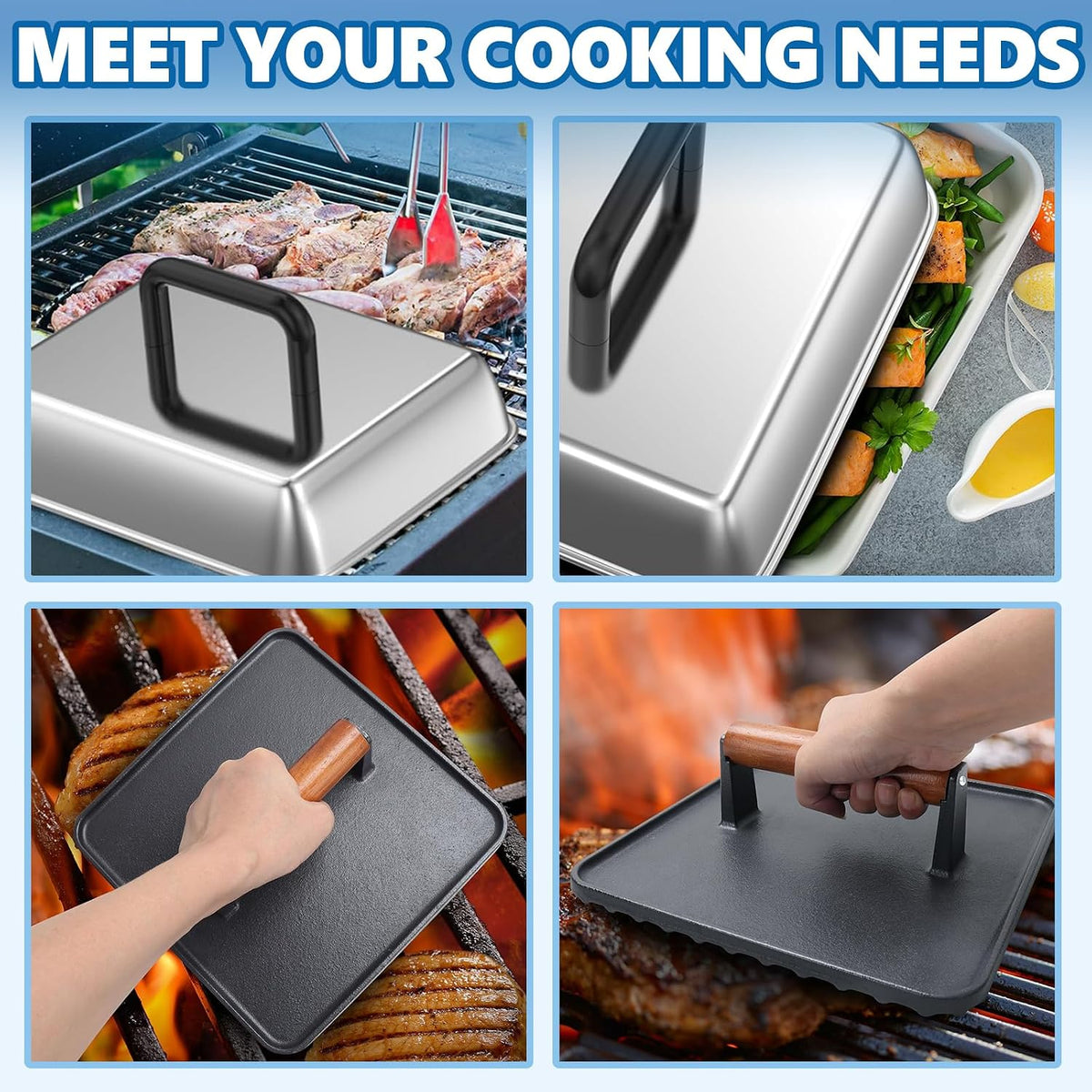 Square Cast Iron Burger Press Smash Griddle Cooking Weight for Blackstone
