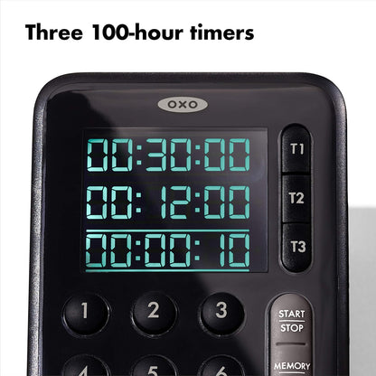 OXO Good Grips Digital Triple Kitchen Timer, Three 100-Hour Counters