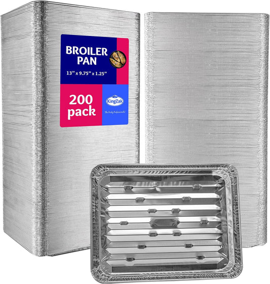 Aluminum Foil Broiler Pans, Grill Liners, (200 Pack) Sheet Pans for Oven, Roasting Rack, Disposable Aluminum Trays with Ribbed Surface for BBQ