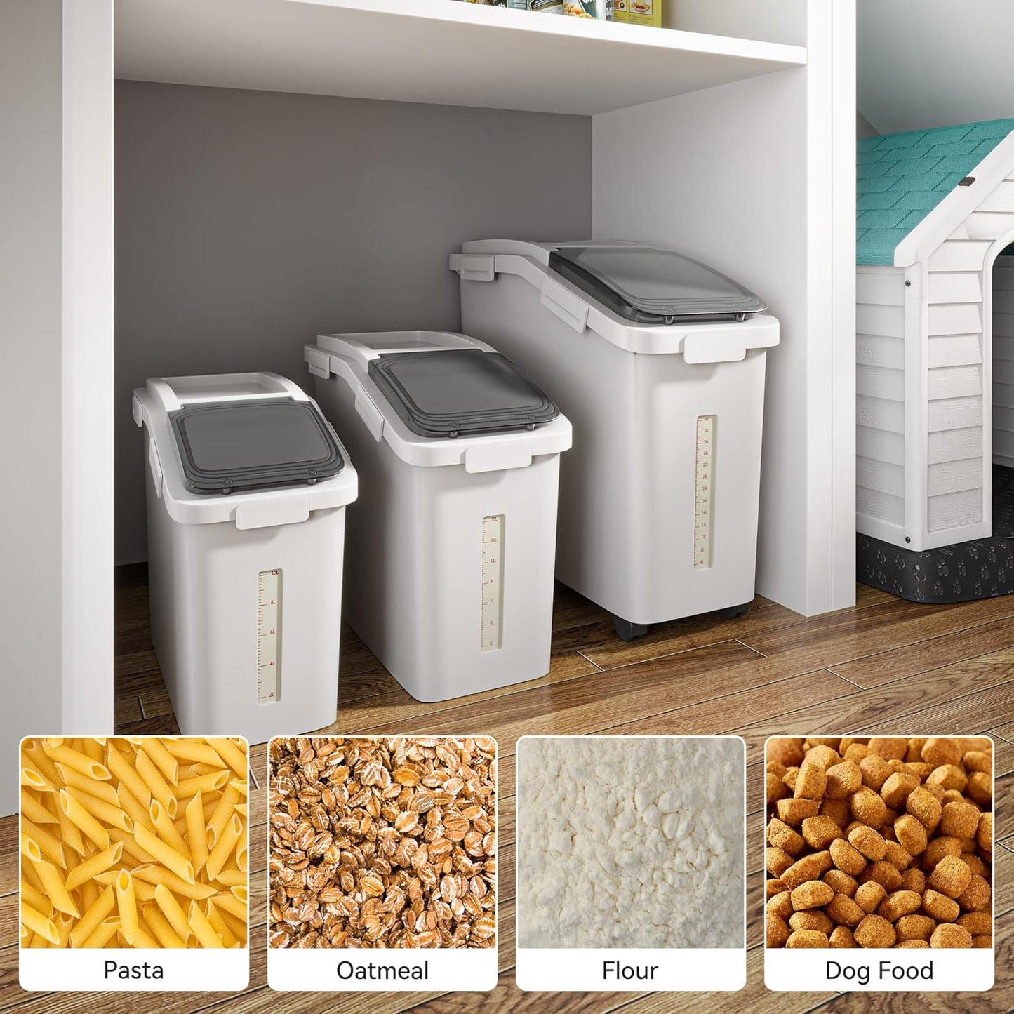 YITAHOME Large Flour Storage Container Ingredient Bins, 11.4-Gallon Rice Food storage Containers Bins with Wheels, Scoop and Airtight Lid for Bulk Rice, Cereal Grain, Sugar, White