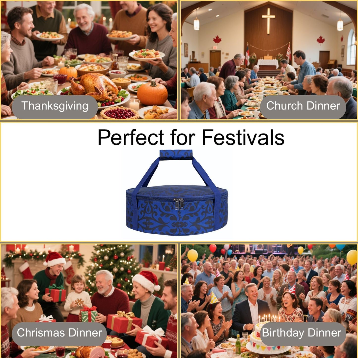 Round Insulated Pie Carrier – Thermal Portable Lunch Transport Cheesecake Cake Dish Container Bag Keep Food Hot/Cold/Fresh for Potlucks Parties Gathering/Cookouts/Church Dinner/Outdoor Events-Red