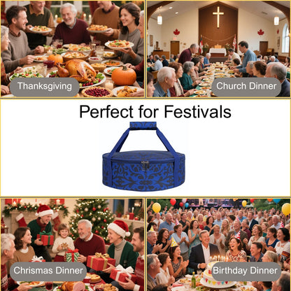 Round Insulated Pie Carrier – Thermal Portable Lunch Transport Cheesecake Cake Dish Container Bag Keep Food Hot/Cold/Fresh for Potlucks Parties Gathering/Cookouts/Church Dinner/Outdoor Events-Red
