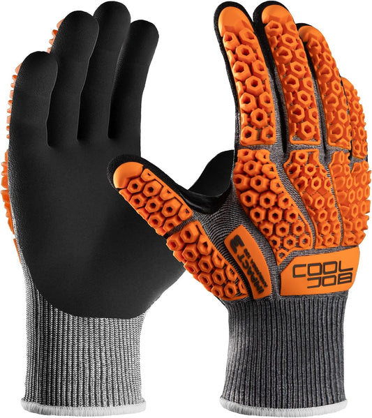 COOLJOB A5 Cut Resistant Gloves with Impact Resistant TPR, Touchscreen Nitrile Dipped Safety Work Gloves with Grip, 1/3 Pair