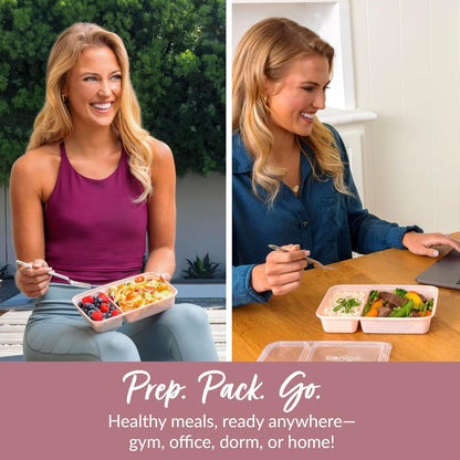 Bentgo Prep - 20-Piece 2-Compartment Reusable Meal Prep Containers with Lids, PFAS & BPA Free Materials, Durable, Microwave, Freezer, & Dishwasher Safe To Go Food Storage (Rose Gold)