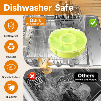 Dishwasher Safety -Divided Rotating Serving Tray with Lid and Handle,Portable Snackle Box for Fruits Snacks Charcuterie,Clear Organizer and Fridge Storage Container,Veggie Platters for Adults Child