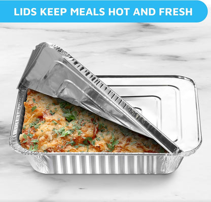 MontoPack Half-Size Aluminium Foil Lids | [100 Pack] Perfect Fit for 9x13 Roasting Pans | Premium Quality for Baking & Catering | Disposable Food Prep Containers Lids