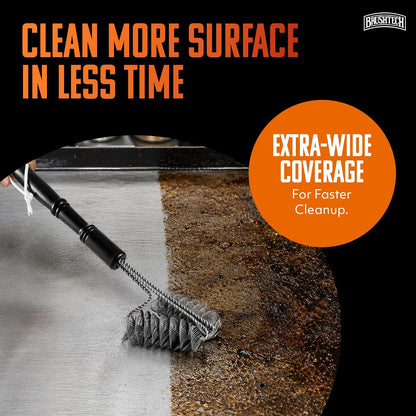 Brushtech Double Helix Grill Brush, 16″ Flat BBQ Grill Cleaner - Bristle‑Free Coil Springs Clean Tops & Sides - Stainless Steel, Long Reach Handle, Heavy‑Duty BBQ Tool for Gas & Charcoal Grates