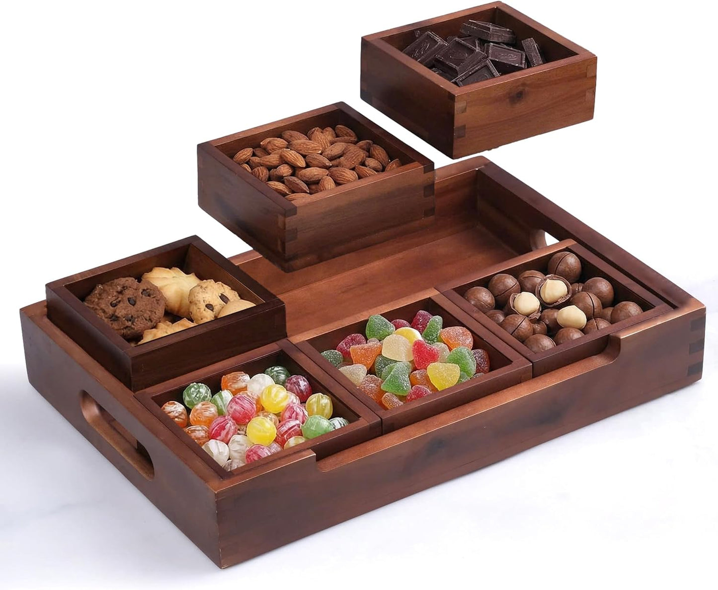 Set7 Wood Serving Tray With Handles And Lid – Large Rectangular Breakfast & Ottoman Tray with Raised Edges, Serving Platter Snack Tray, Serving Tray with Food, Drinks, Appetizer Dishes & Dessert Trays