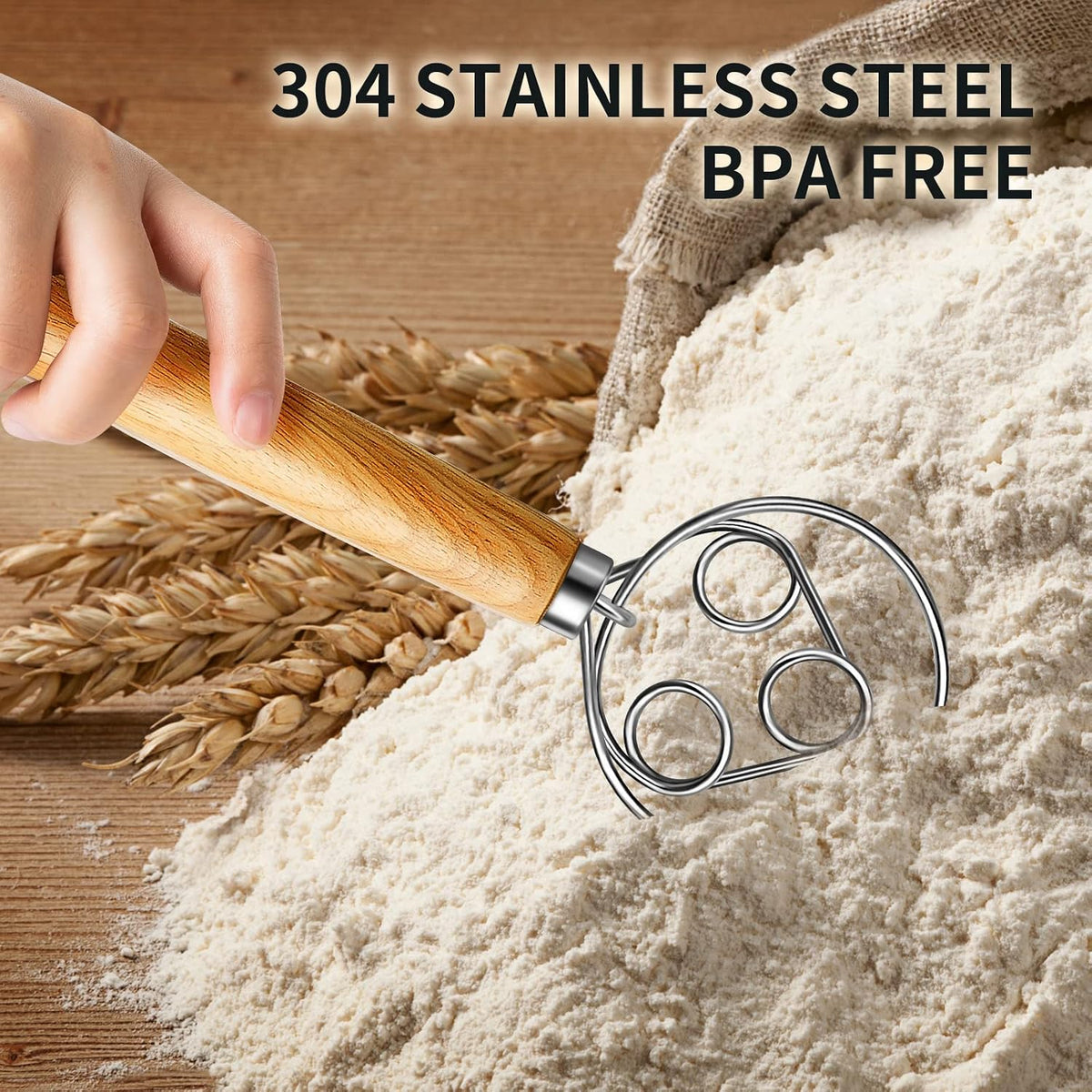 TEEVEA Danish Dough Whisk, Stainless Steel for Sourdough Bread