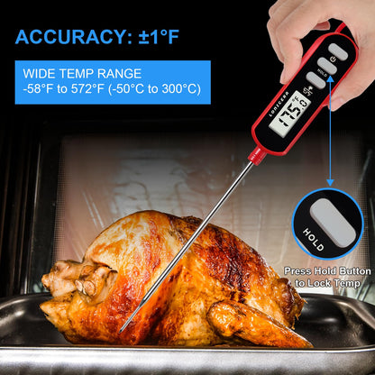 LONICERA Digital Candy Thermometer with Pot Clip, 11-Inch Probe, Red