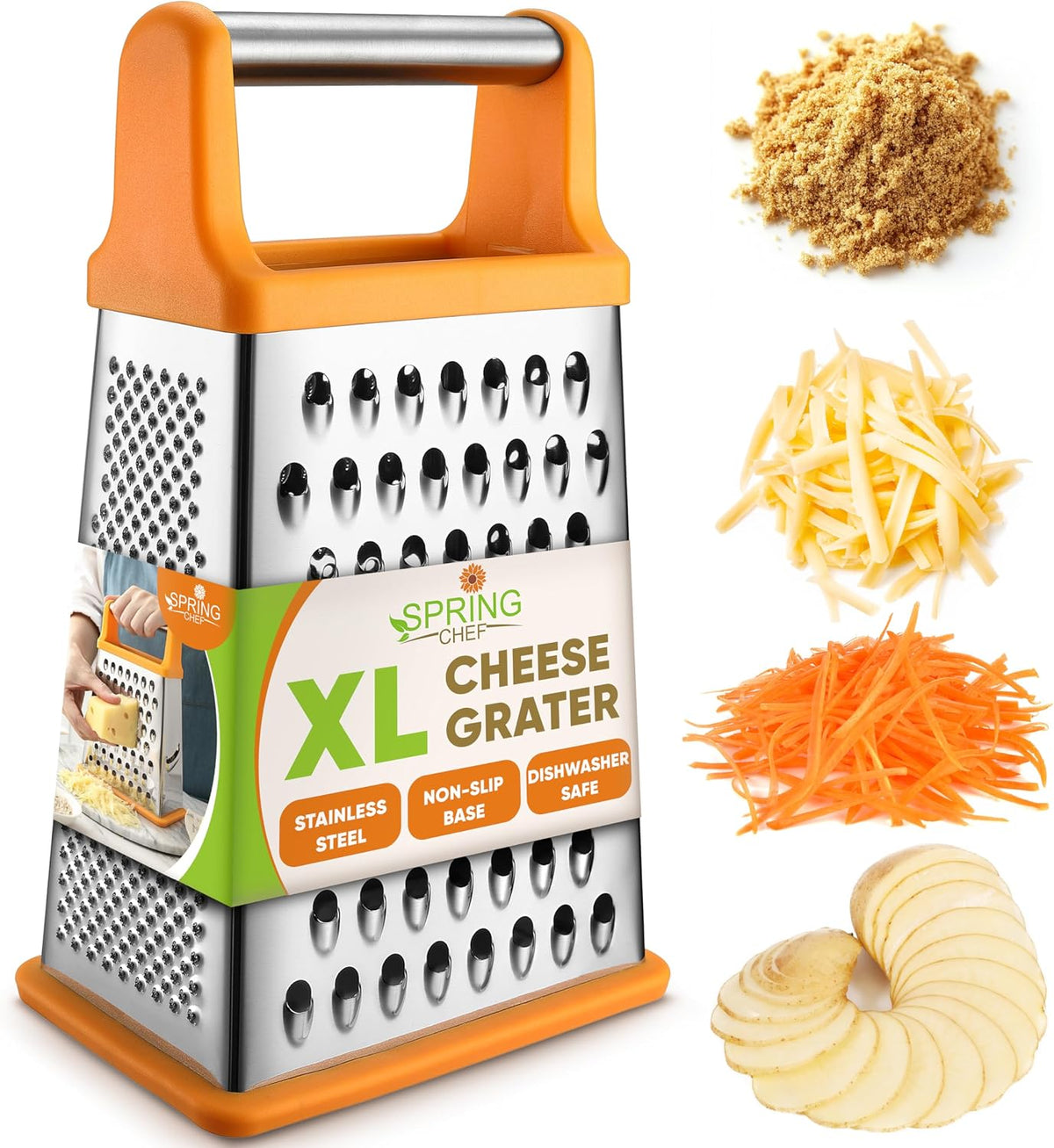 Spring Chef Stainless Steel XL Cheese Grater for Kitchen, Green