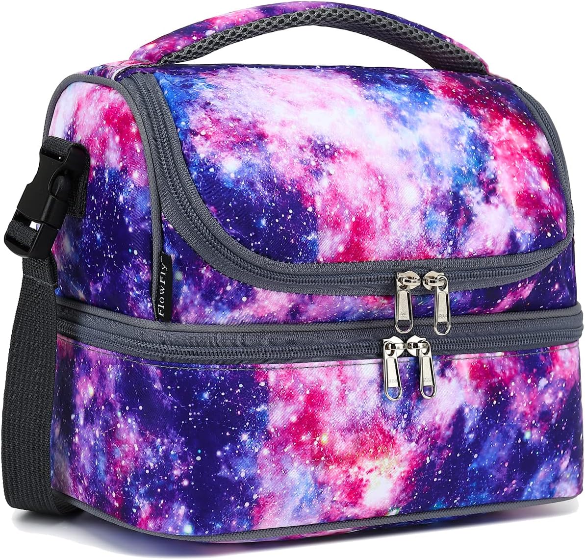 FlowFly Kids Double Decker Cooler Insulated Lunch Bag Large Tote for Boys, Girls, Men, Women, With Adjustable Strap, Unicorn