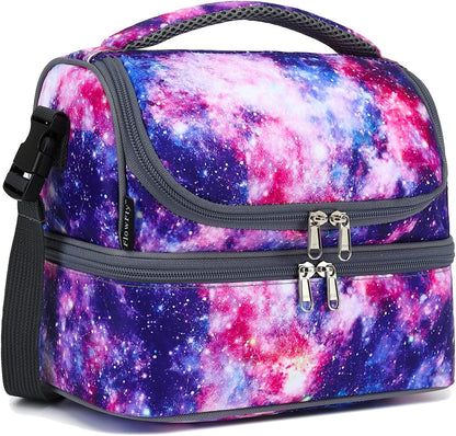 FlowFly Kids Double Decker Cooler Insulated Lunch Bag Large Tote for Boys, Girls, Men, Women, With Adjustable Strap, Unicorn