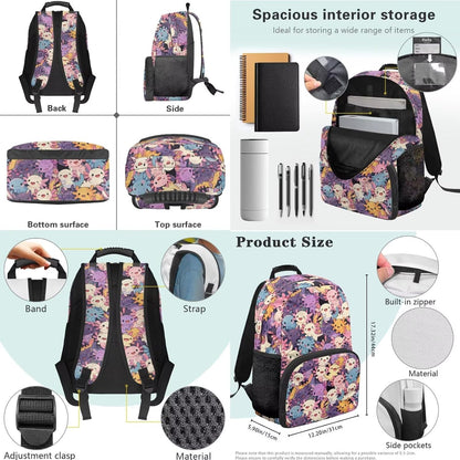 Cute Capybara Pizza Backpack for Girls, 5 Pcs Boys School Bag Set for Kids, 17 Inch Backpacks Lunch Pencil Box Reusable Utensils Case Set for Middle Elementary School, 3rd Grade Backpack