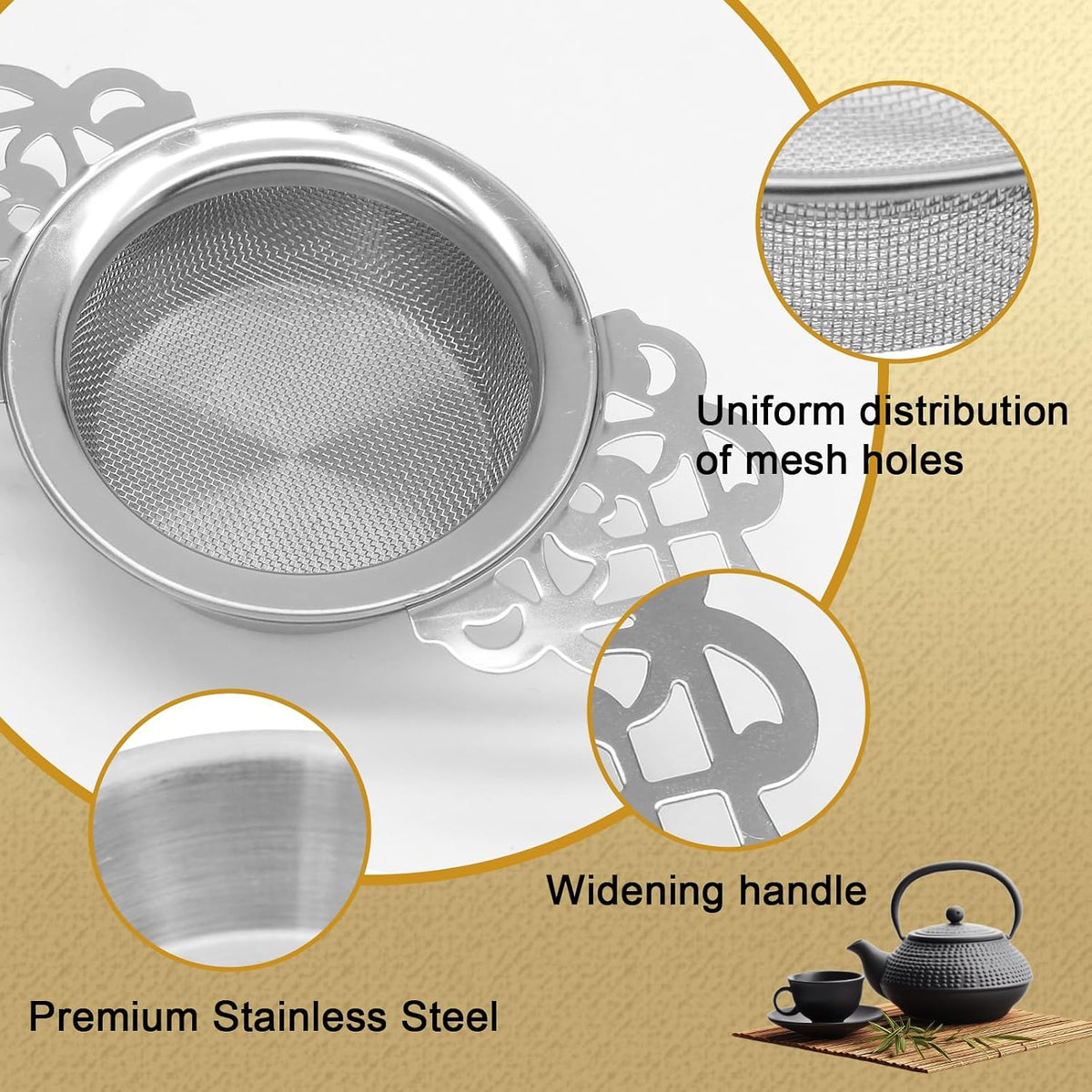 Tea Strainers with Drip Bowls, Gold, 2 Pack