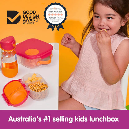 b.box Snack Box 2-Pack - Leak Proof Mini Bento Box for Kids & Toddlers, 2 Compartment Snack Containers for Kids, Dishwasher Safe, BPA-Free, PFAS-Free, Ages 4mo+, 1 3/4 Cup Each (Strawberry + Lilac)
