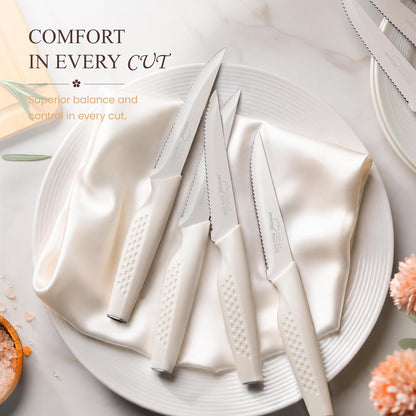 Amorston Steak Knives, Steak Knives Set of 8, Stainless Steel Steak Knife Set, Serrated Knives Dishwasher Safe, Elegant Black Mothers Day Gifts for Women