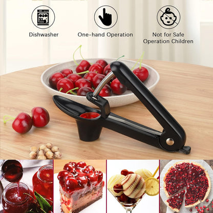 Cherry Pitter, Heavy-Duty Olive and Cherry Pitters Corer Tool with Space-Saving Lock Design, Multi-Function Cherries Stoner Seed Remover Tool for Making Cherry Jam (Black)