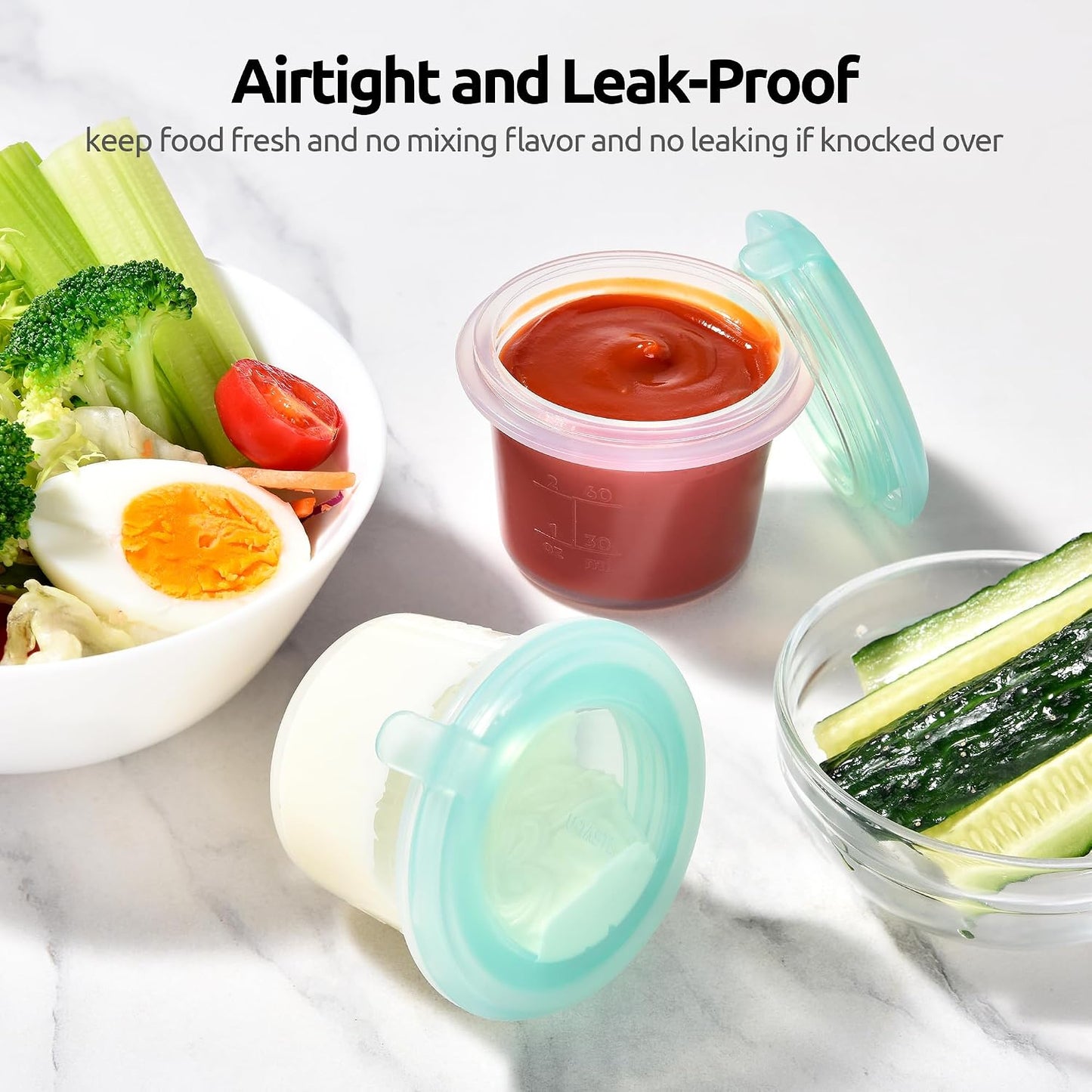 U-Taste Silicone Food Storage Containers Set: Meal Prep Box with Airtight Lid, Freezer & Microwave Safe, Date Marking Circle, Clear cup/oz/ml Measurement for Dry & Wet Deli -2oz/4oz/8oz/16oz, Aqua Sky
