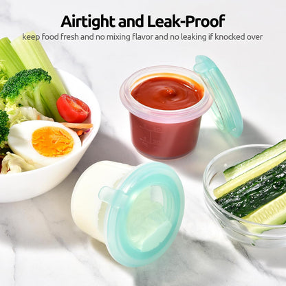 U-Taste Silicone Food Storage Containers Set: Meal Prep Box with Airtight Lid, Freezer & Microwave Safe, Date Marking Circle, Clear cup/oz/ml Measurement for Dry & Wet Deli -2oz/4oz/8oz/16oz, Aqua Sky