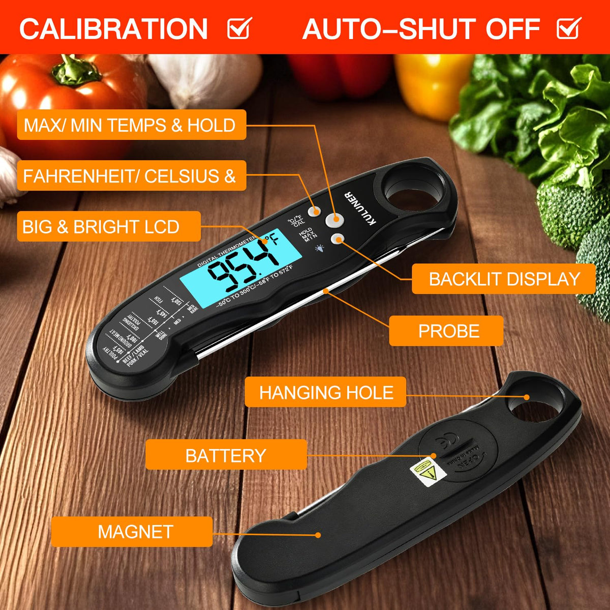 KULUNER Digital Instant Read Meat Thermometer for Cooking, Food,Grill