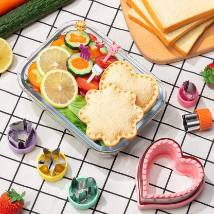 20Pcs Sandwich Cutter and Sealer Set for Kids, Decruster Maker Holiday Heart Cookie Cutters Fruit Vegetable Shapes Boys & Girls Bento Lunch Box with Mickey Mouse Dinosaur Star, etc