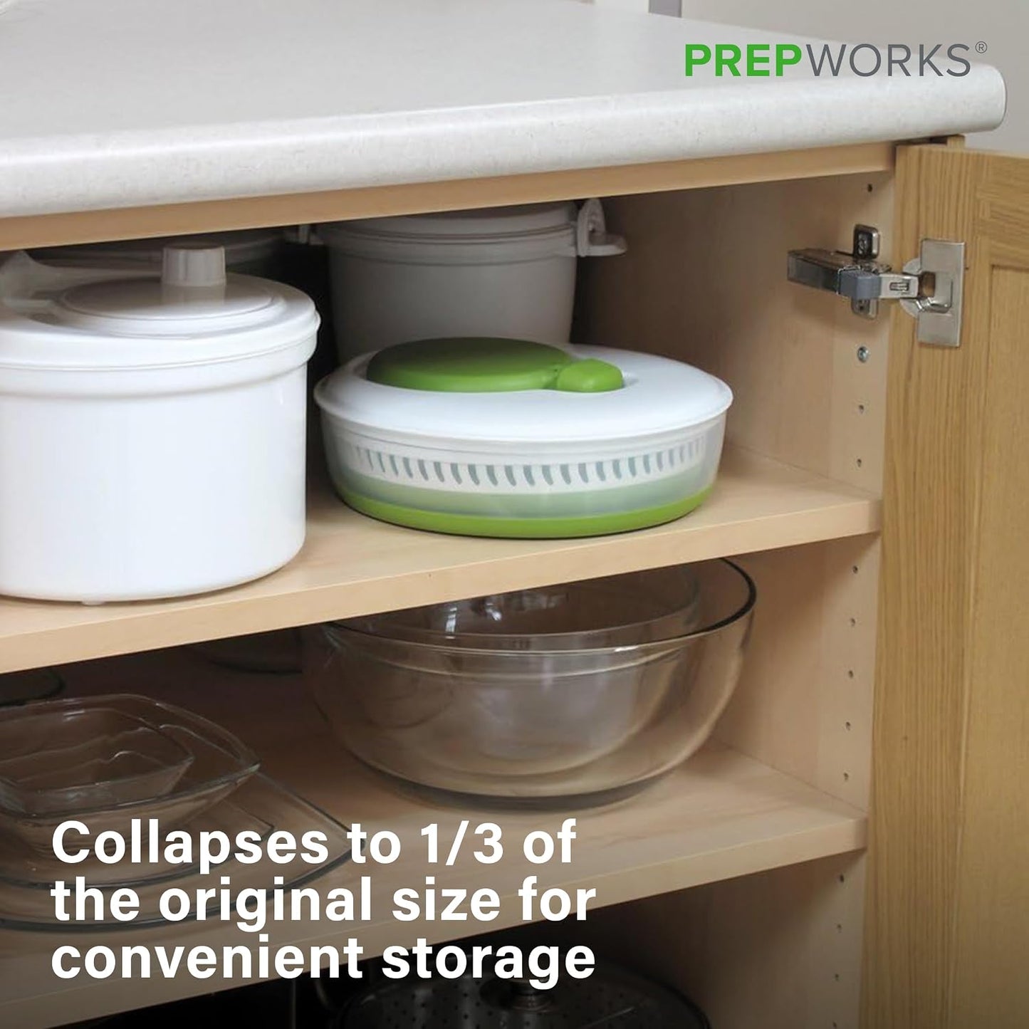 PrepWorks 4 Qt Collapsible Salad Spinner – Space-Saving, BPA-Free, Easy-to-Use for Quick Salad Washing & Drying, Dishwasher Safe