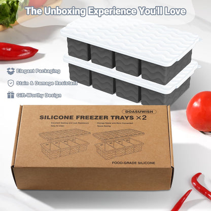 Doasuwish Silicone Freezer Molds for Soup with Lid – 1-Cup Soup Container Style Ice Cube Trays for Freezer, Meal Prep & Food Storage, Freeze 250mL/125mL Portions – 2 Pack