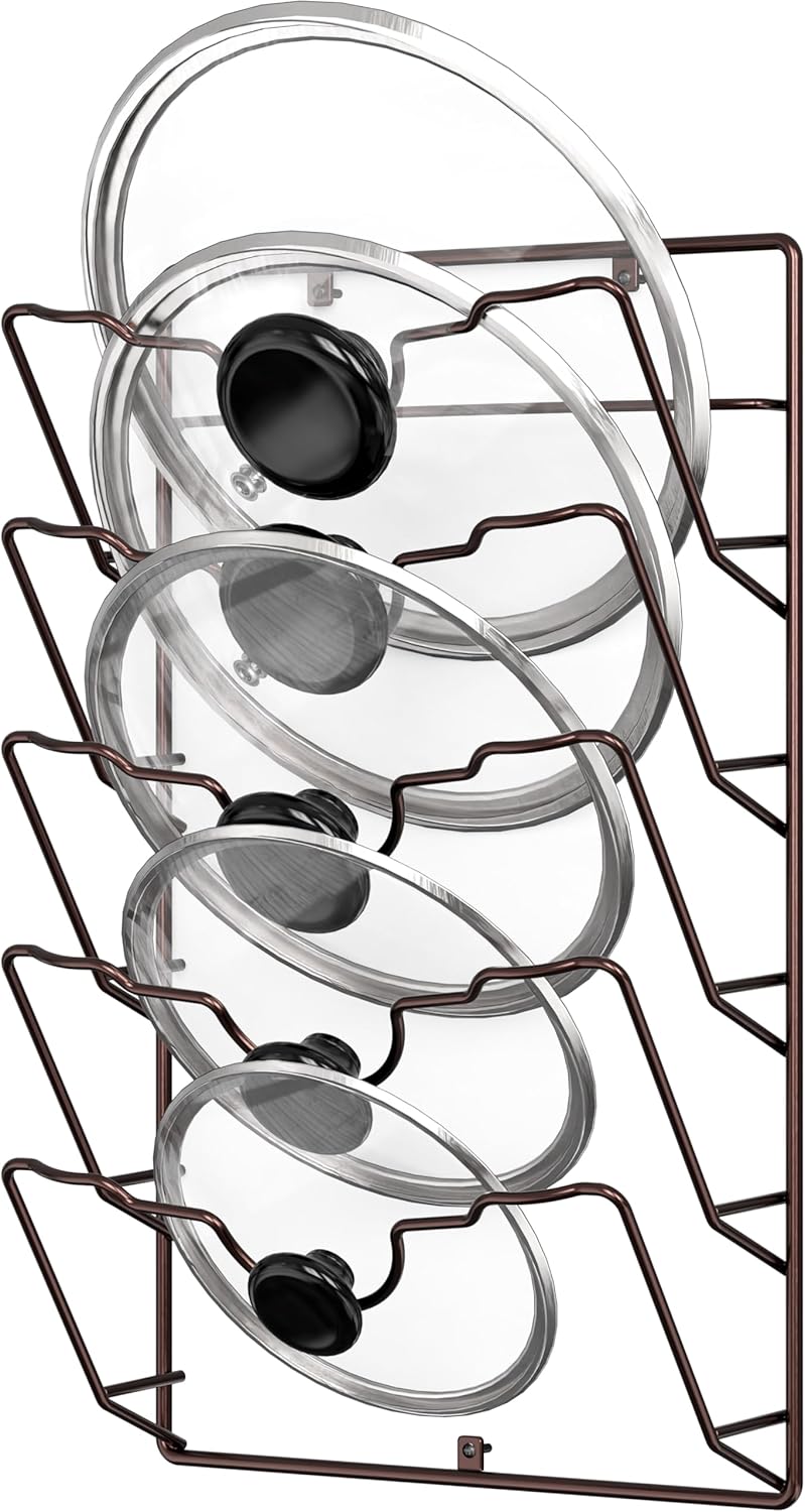 Simple Houseware Wall Door Mounted Pot Lid Rack Organizer, Chrome Finish