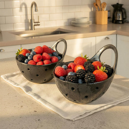 Creative Co-Op Stoneware Colanders with Handles, Set of 2