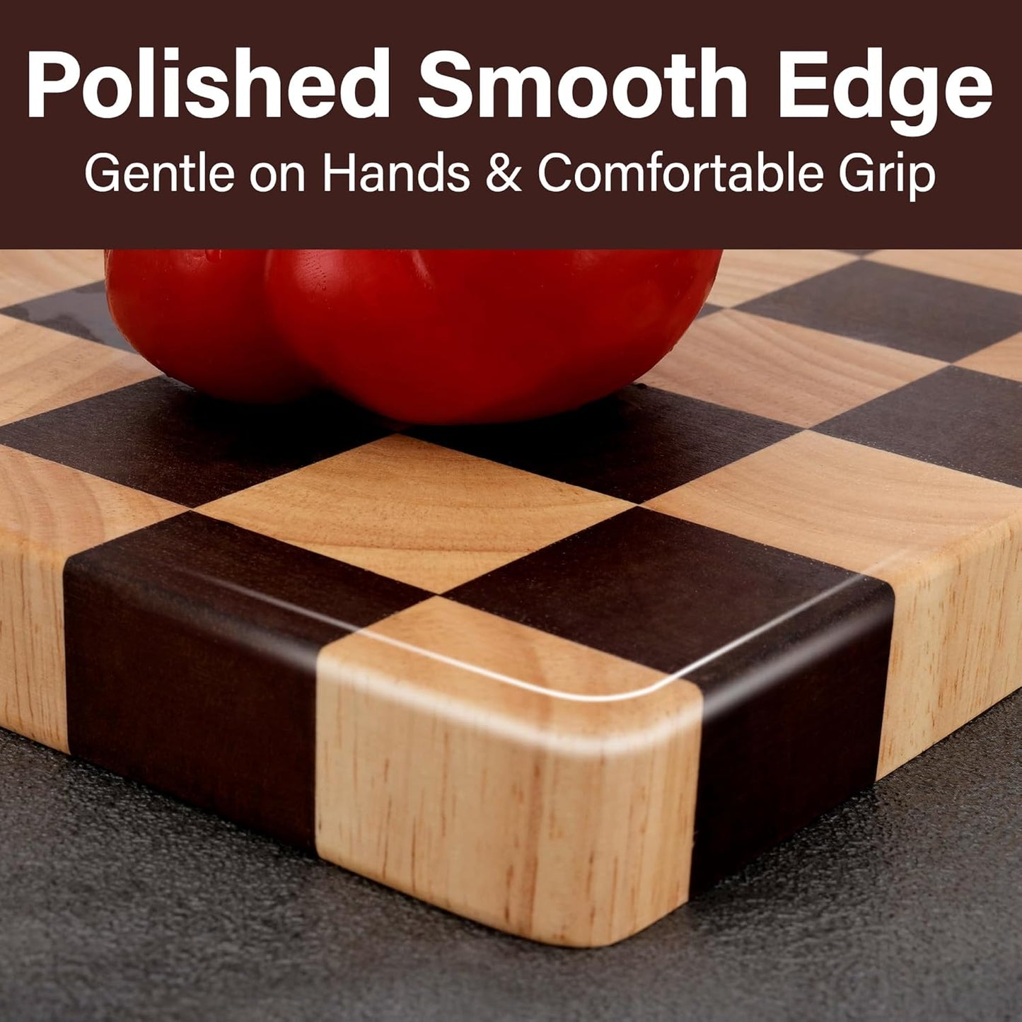 Cutting Board Set of 2 – Checkered Wood & Acrylic Cutting Board with Counter Lip for Kitchen Counter, Wood Checkerboard Chopping Board with Juice Grooves for Vegetables, Fruits, Meat