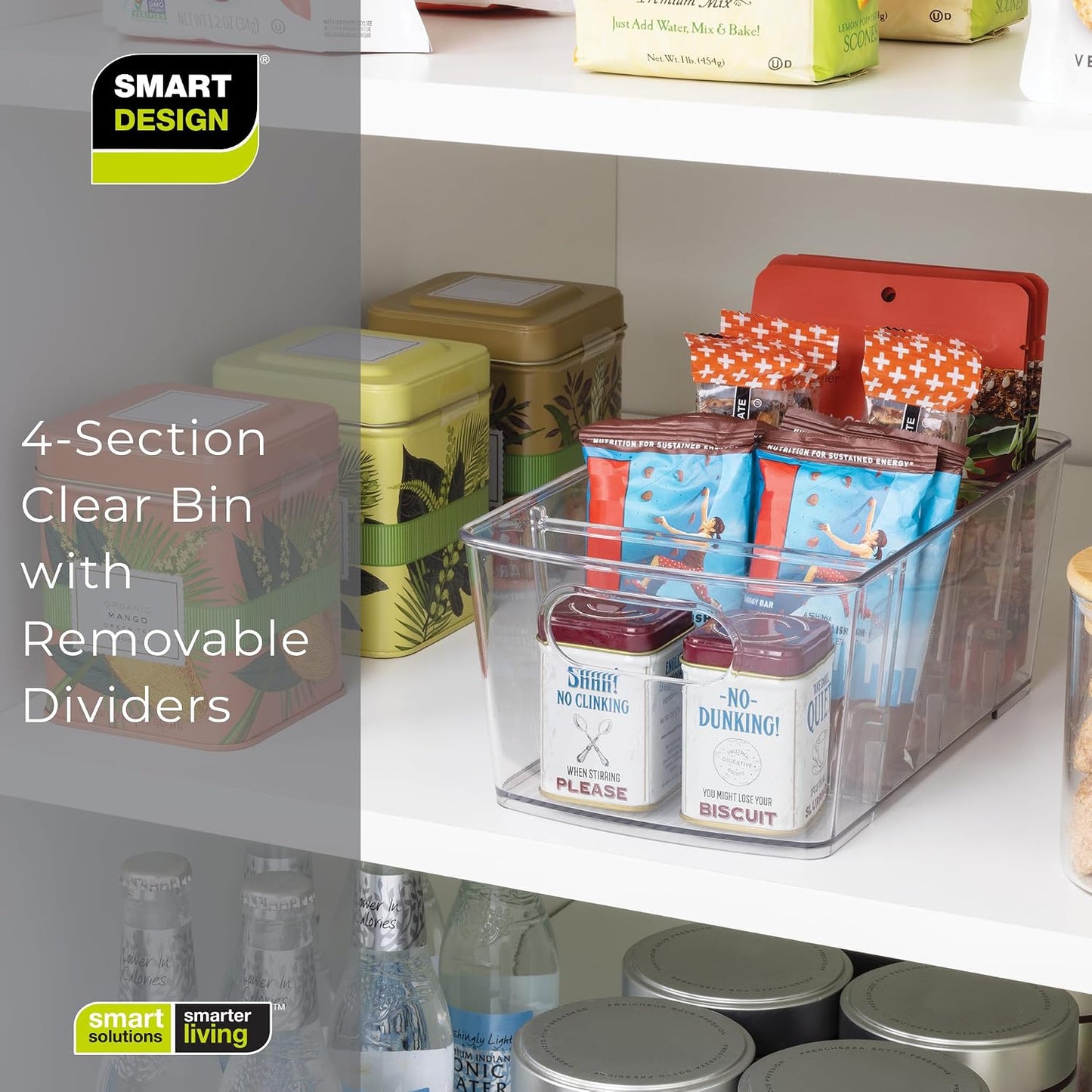 Smart Design 4-Section Clear Bin with Removable Dividers