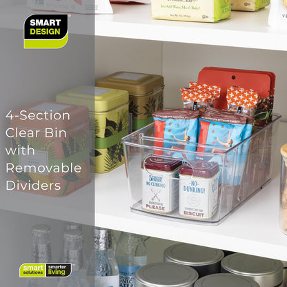 Smart Design 4-Section Clear Bin with Removable Dividers